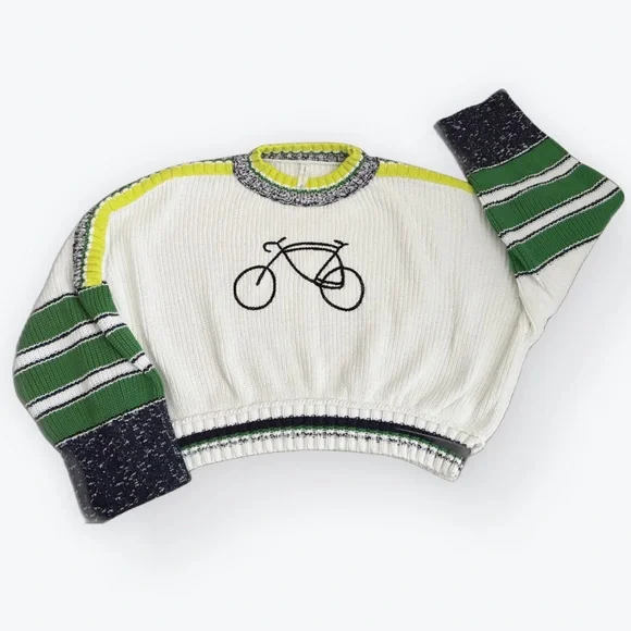 Anthropologie Daily Practice Le Tour Crop Crewneck Sweater Bike White Cotton L - Picture 3 of 9